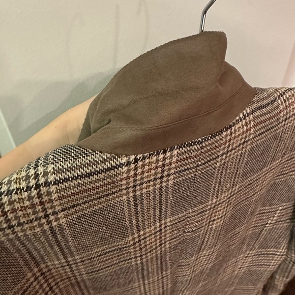 Zara Basic Brown Plaid Blazer with Elbow Patches - Size L - Picture 5 of 7